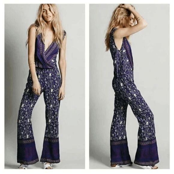 Jens Pirate Booty X Free People Island Fever Flare Jumpsuit Purple Size Medium - Picture 9 of 10